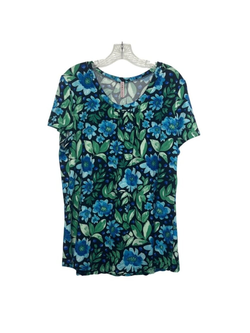 Liz & Lilli Floral Print Top Shirt 2X Blue Green New Summer Short Sleeves